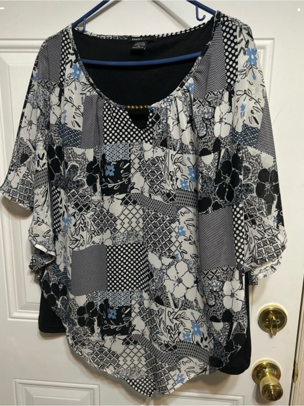 Robert Louis Black, White & Light Blue Patchwork Scoop Neck Tunic